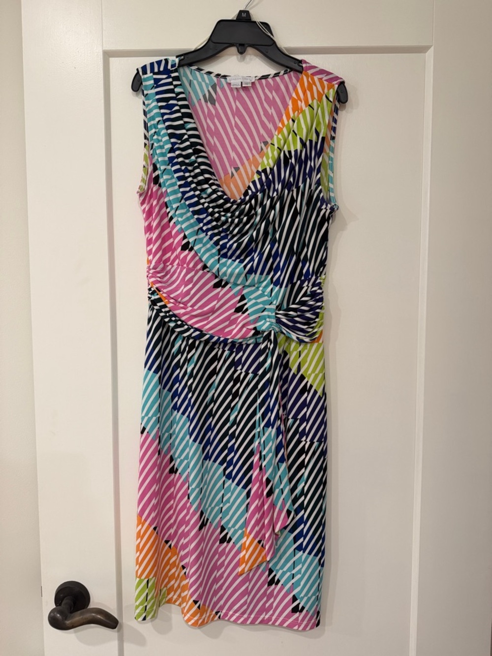 London Times Pink & Aqua Sleeveless Draped Midi Dress